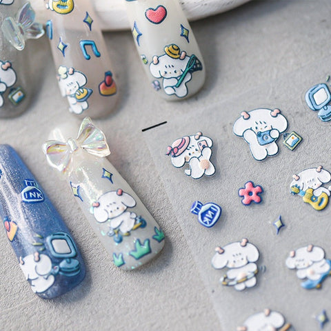 white bunny nail decals