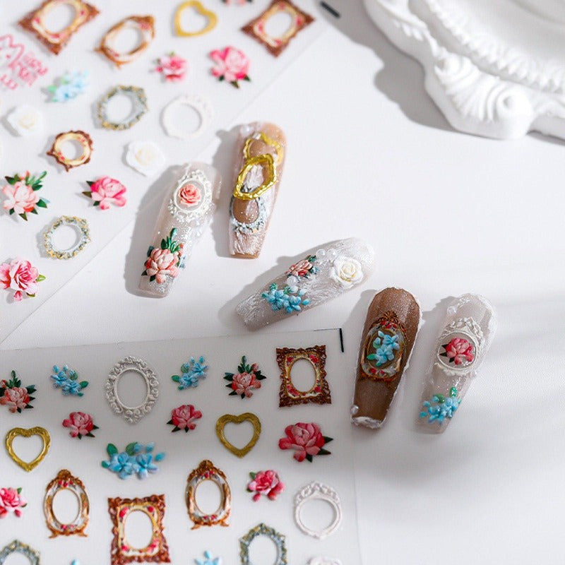 Frame Nail Stickers, Frame And Flower Nail Stickers, Nail Decal Art, Flower Nail Decals, Nail Decal Art, 3D Nails, 5D Nails, DIY Nails - Miss Fairy Nails