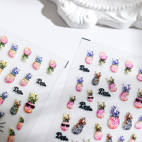 Fruit Nail Stickers, Pink Pineapple Nail Decals, Nail Decal Art, Cute Nail Stickers, 3D Nails, DIY Nails - Miss Fairy Nails