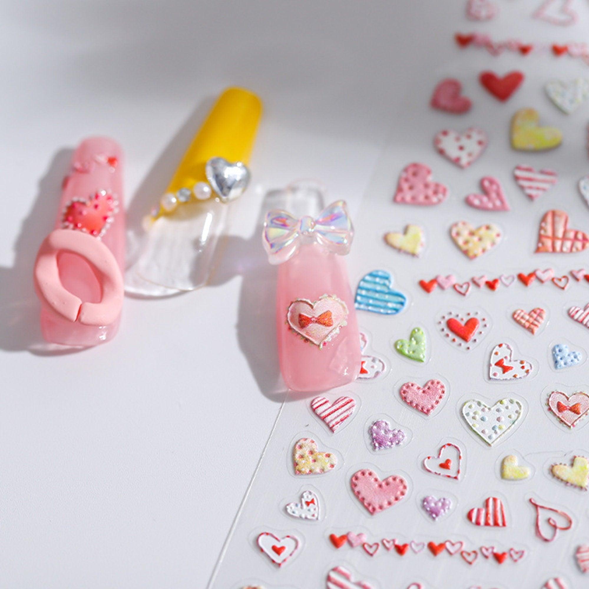 Heart Nail Stickers, Heart Nail Decals, Kawaii Heart Nail Designs, Nail Decal Art, 3D Nail Stickers, DIY Nails - Miss Fairy Nails