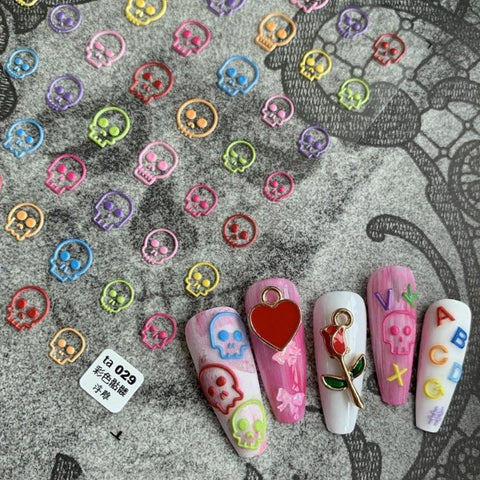 Skull Nail Stickers, Halloween Nail Decals, Halloween Nail Art, Black And White Skull, Colorful Skull, DIY Nails - Miss Fairy Nails