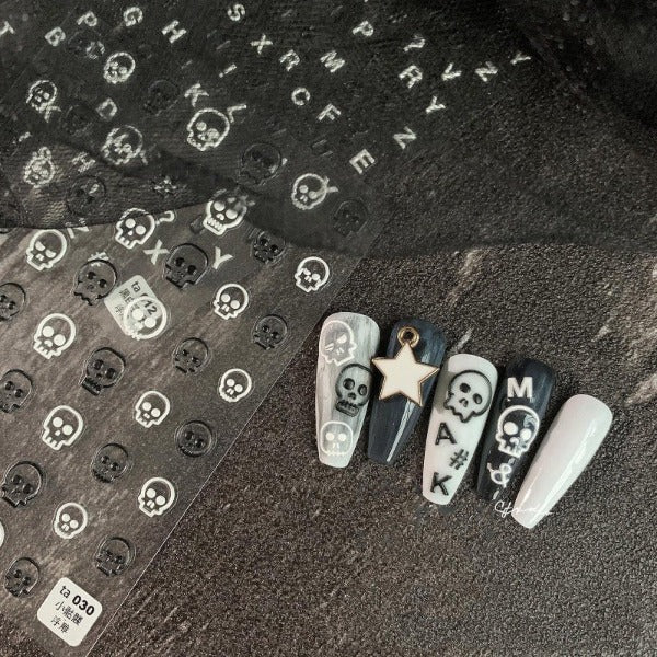 Skull Nail Stickers, Halloween Nail Decals, Halloween Nail Art, Black And White Skull, Colorful Skull, DIY Nails - Miss Fairy Nails