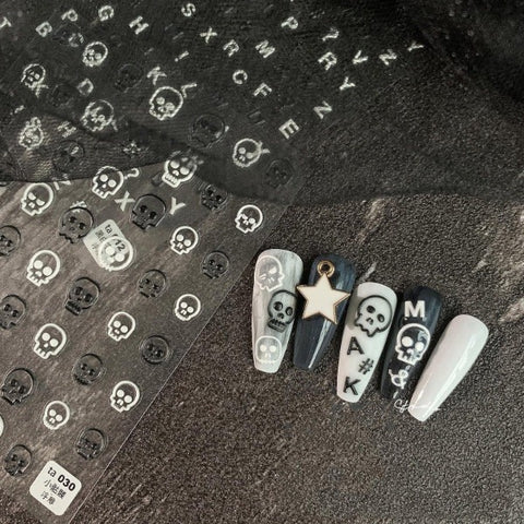 Skull Nail Stickers, Halloween Nail Decals, Halloween Nail Art, Black And White Skull, Colorful Skull, DIY Nails - Miss Fairy Nails
