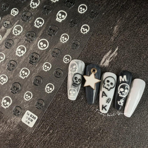 Skull Nail Stickers, Halloween Nail Decals, Halloween Nail Art, Black And White Skull, Colorful Skull, DIY Nails - Miss Fairy Nails