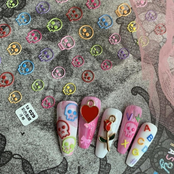 Skull Nail Stickers, Halloween Nail Decals, Halloween Nail Art, Black And White Skull, Colorful Skull, DIY Nails - Miss Fairy Nails