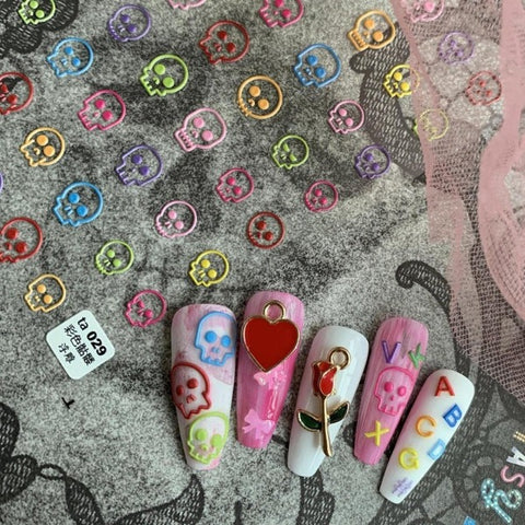 Skull Nail Stickers, Halloween Nail Decals, Halloween Nail Art, Black And White Skull, Colorful Skull, DIY Nails - Miss Fairy Nails