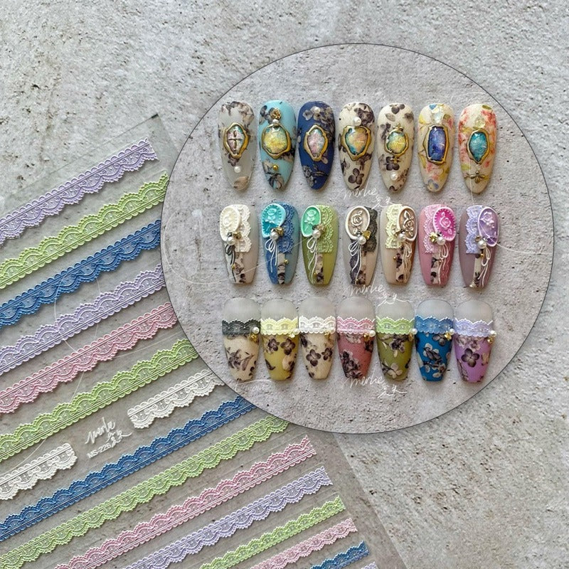 Lace Nail stickers, 5D Embossed Lace Nail Decals, Lace Nail Wraps, Nail Designer Art, Nail Decal Art, DIY Nails - Miss Fairy Nails
