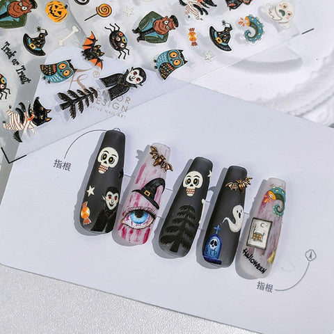 Halloween Nail Stickers, Halloween Nail Decals, Nail Decal Art, Halloween Nail DIY, 3D Nails, Embossed Nail Stickers - Miss Fairy Nails