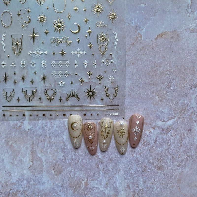 Gold Nail Stickers, Moon And Star Nail Stickers, Gold Nail Decals, Nail Decal Art, DIY Nails - Miss Fairy Nails