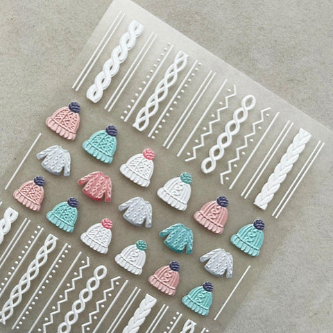 Sweater And Hat Nail Stickers, Winter Nail Stickers, Nail Decals, 5D Embossed, Nail Decal Art, DIY Nails - Miss Fairy Nails