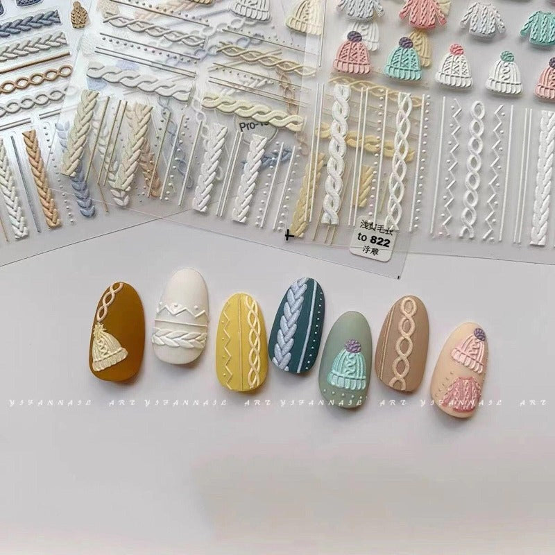 Winter Sweater Nail Stickers, Nail Art Decal, Winter Nail Stickers, Sweater Nail Decals, Embossed Nail Stickers, 5D Embossed, DIY Nails - Miss Fairy Nails