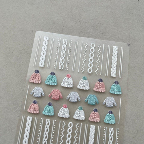 Sweater And Hat Nail Stickers, Winter Nail Stickers, Nail Decals, 5D Embossed, Nail Decal Art, DIY Nails - Miss Fairy Nails