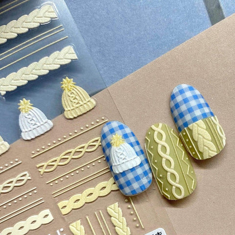 Sweater And Hat Nail Stickers, Winter Nail Stickers, Nail Decals, 5D Embossed, Nail Decal Art, DIY Nails - Miss Fairy Nails