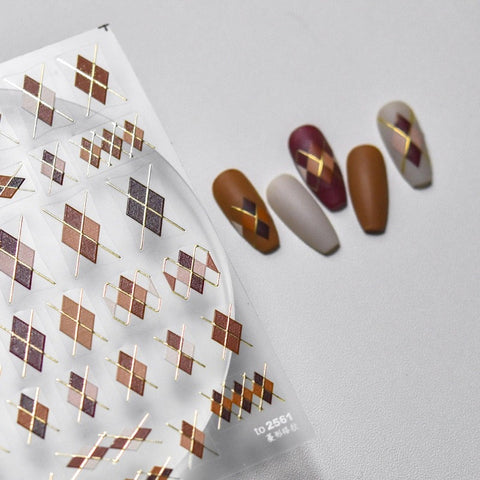 Rhombus Grid Nail Stickers, Grid Nail Stickers, Winter Nail Decals, Nail Decal Art, DIY Nails, 1 Sheet - Miss Fairy Nails