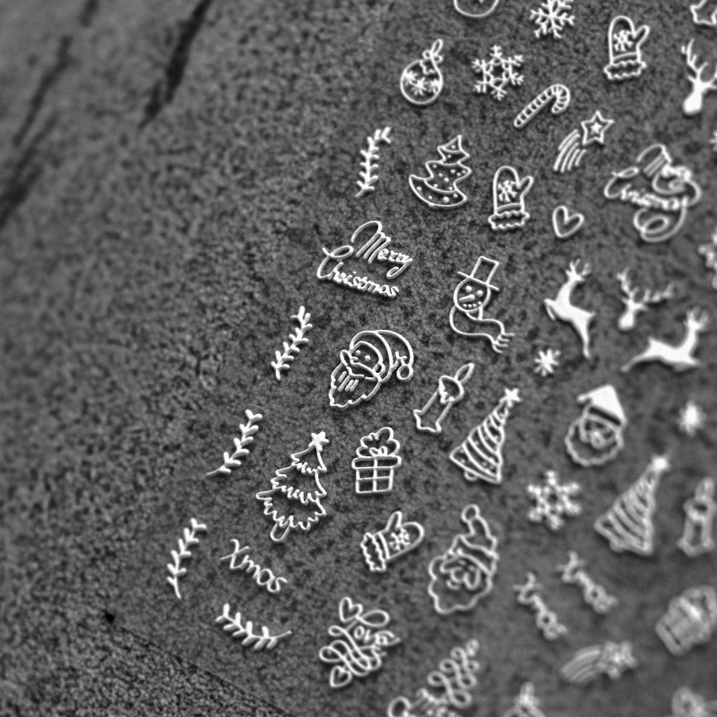 White Christmas Nail Stickers, White Winter Nail Stickers, Snowman Nail Decals, Winter Nail Decals, DIY Nails, 5D Embossed, 1 Sheet - Miss Fairy Nails