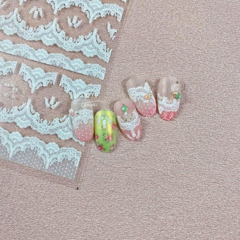 Lace Pattern Nail Stickers, Nail Art Stickers, Nail Decal, Lace Nail Designs, 3D Nail Stickers, DIY Nails - Miss Fairy Nails
