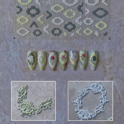 Lace Frame Nail Stickers, Frame Nail Decals, Lace Nail Design, Nail Decal Art, Embossed Nail Stickers, One Sheet - Miss Fairy Nails
