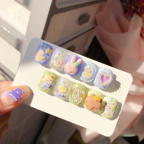 kawaii beaer pressed on nails