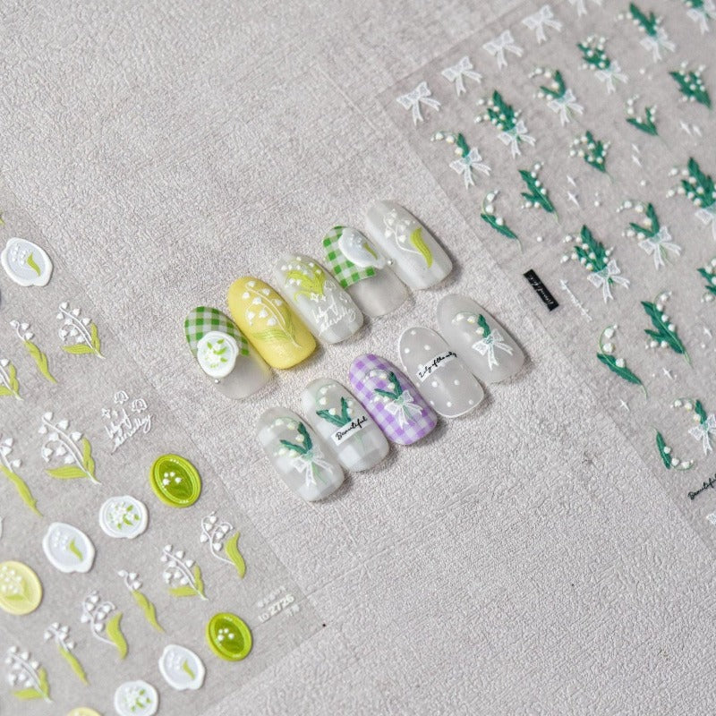 Lily of the Valley Nail Stickers, Flower Nail Stickers, Flower Nail Decals, Spring Nail Stickers, Flower Nail Art, 5D Embossed, DIY Nails - Miss Fairy Nails