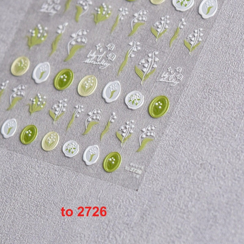 Lily of the Valley Nail Stickers, Flower Nail Stickers, Flower Nail Decals, Spring Nail Stickers, Flower Nail Art, 5D Embossed, DIY Nails - Miss Fairy Nails
