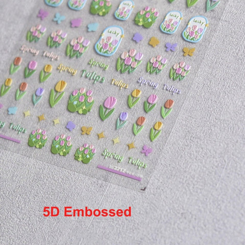 Tulip Nail Stickers, Flower Nail Decals, Spring Nail Art, Kawaii Nail Stickers, 5D Embossed, DIY Nails, Manicure Sticker - Miss Fairy Nails