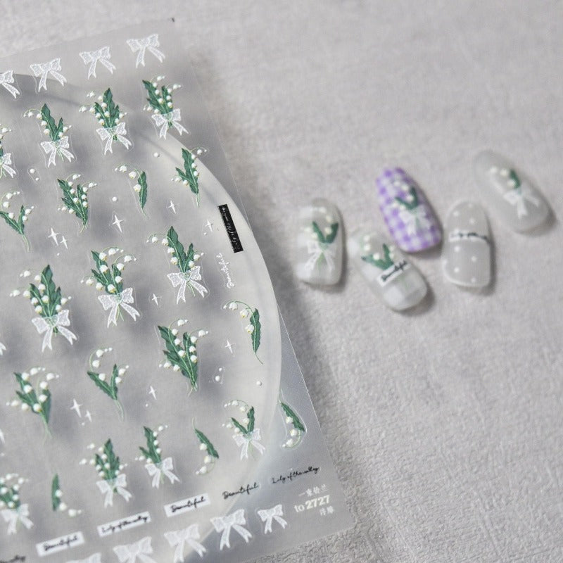 Lily of the Valley Nail Stickers, Flower Nail Stickers, Flower Nail Decals, Spring Nail Stickers, Flower Nail Art, 5D Embossed, DIY Nails - Miss Fairy Nails