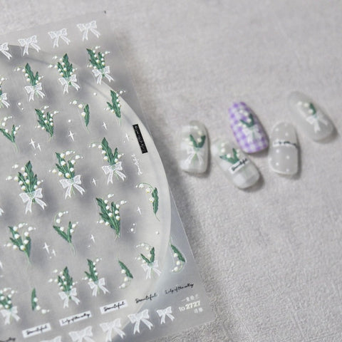 Lily of the Valley Nail Stickers, Flower Nail Stickers, Flower Nail Decals, Spring Nail Stickers, Flower Nail Art, 5D Embossed, DIY Nails - Miss Fairy Nails
