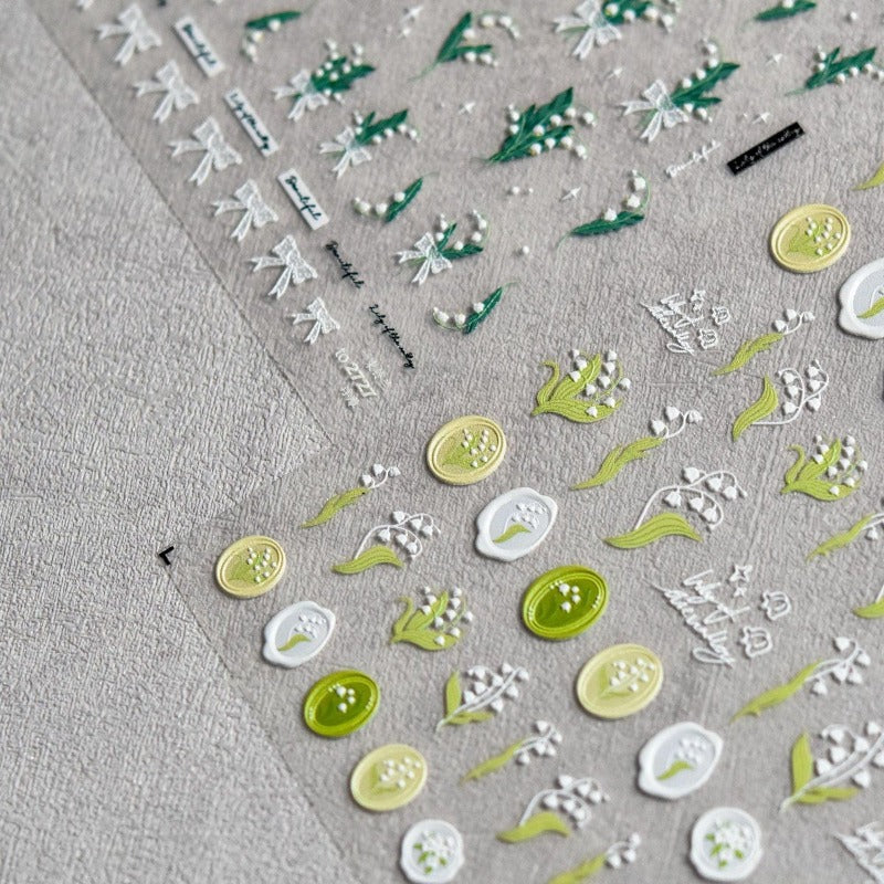 Lily of the Valley Nail Stickers, Flower Nail Stickers, Flower Nail Decals, Spring Nail Stickers, Flower Nail Art, 5D Embossed, DIY Nails - Miss Fairy Nails