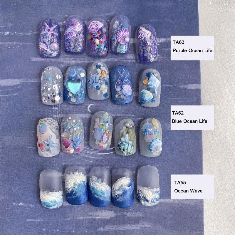 Ocean Wave Nail Stickers, Summer Nail Decals, Blue Ocean Nail Stickers, Self-Adhesive Nail Stickers, Nail Decal Art, 5D Embossed, DIY Nails - Miss Fairy Nails