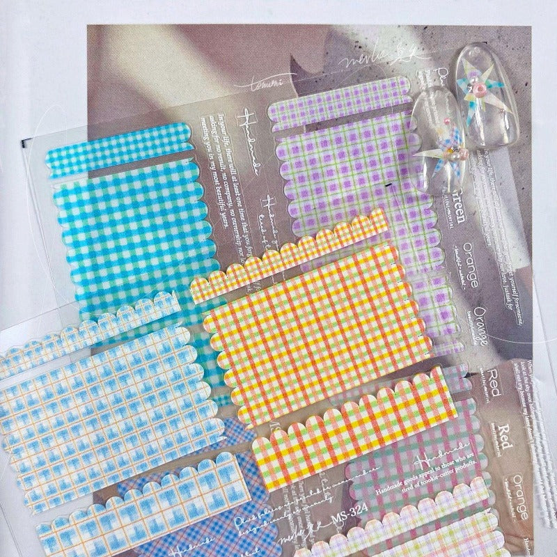 Sticker Design Grid Grid Pattern Nail Stickers, Grid Nail Wraps, Spring Nail Decals, Sprin ...