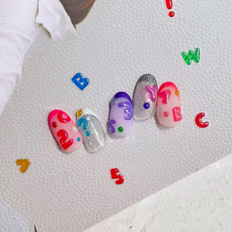 Jelly Style Nail Stickers, Colorful Dots Nail Decals, Colorful Alphabet Nail Decals, Letters Nail Stickers, DIY Nails - Miss Fairy Nails