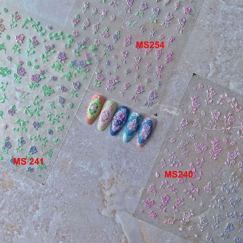 Rose Nail Stickers, Flower Nail Decals, Rose Nail Art, Nail Decal Art, Embossed Nail Stickers, DIY Nails, Nail Designs - Miss Fairy Nails