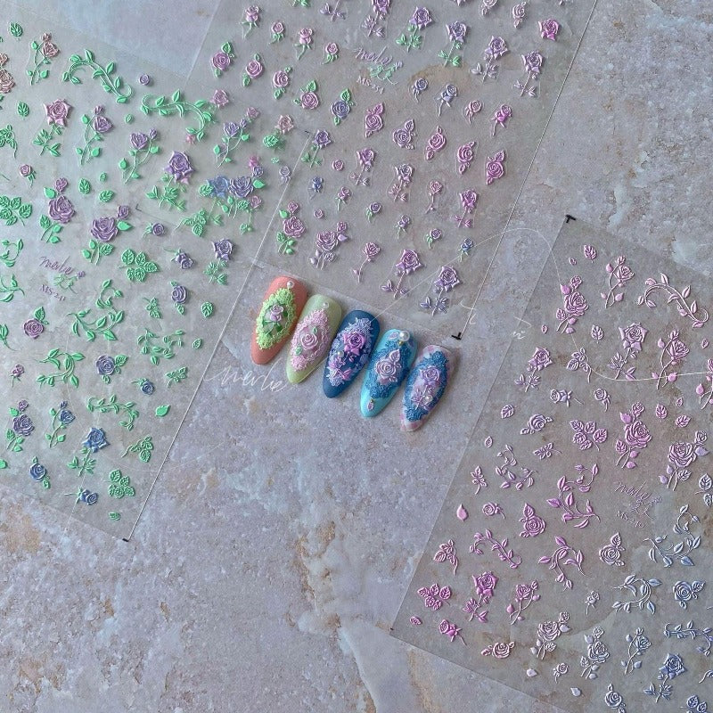 Rose Nail Stickers, Flower Nail Decals, Rose Nail Art, Nail Decal Art, Embossed Nail Stickers, DIY Nails, Nail Designs - Miss Fairy Nails