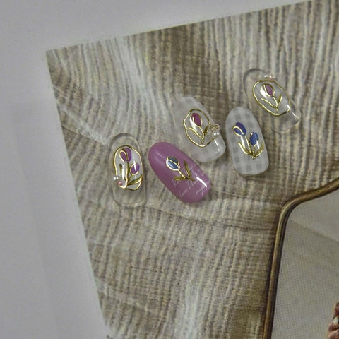 Gold Frame Flower Nail Stickers, Flower Nail Decals, Tulip Nail Stickers, Flower Nail Art, Nail Designs, DIY Nails - Miss Fairy Nails