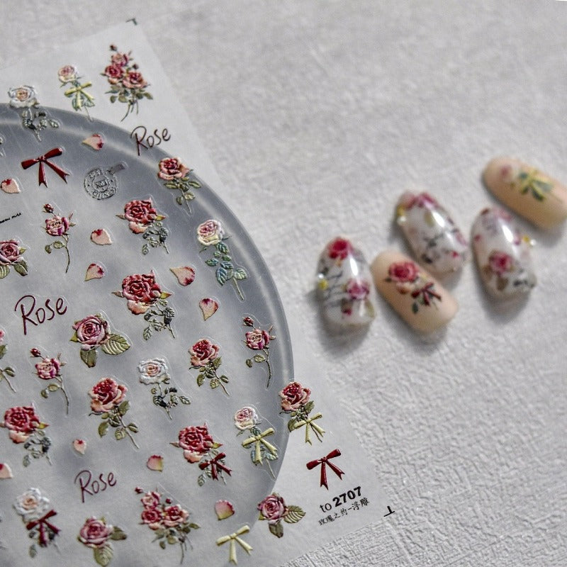 Red Rose Nail Stickers, Rose Nail Decals, Floral Nail Stickers, Flower Nail Decals, Spring Nail Art, DIY Nails - Miss Fairy Nails