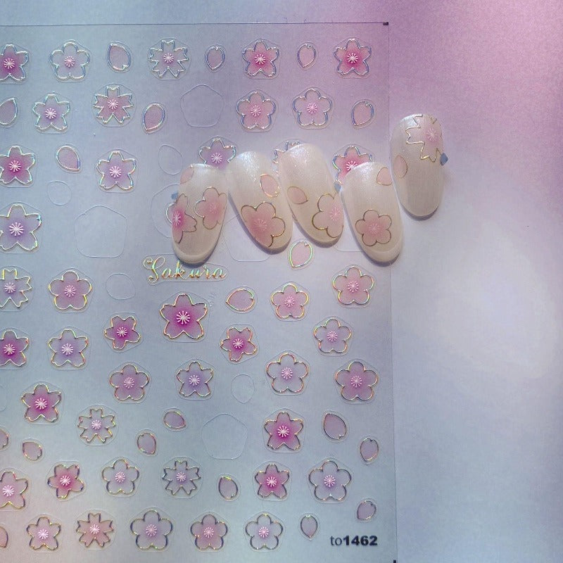 Gold Frame Flower Nail Stickers, Floral Nail Decals, Flower Nail Art, Self-Adhesive Nail Stickers, Nail Accessories, DIY Nails - Miss Fairy Nails