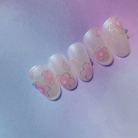 Gold Frame Flower Nail Stickers, Floral Nail Decals, Flower Nail Art, Self-Adhesive Nail Stickers, Nail Accessories, DIY Nails - Miss Fairy Nails