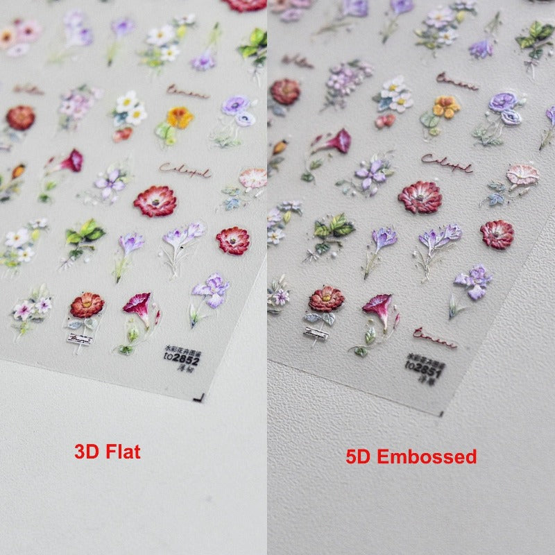 Flower Nail Stickers, Floral Nail Decals, Spring Flower Nail Sticker, Spring Nail Art, Nail Supplies, DIY Nails - Miss Fairy Nails