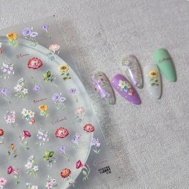 Flower Nail Stickers, Floral Nail Decals, Spring Flower Nail Sticker, Spring Nail Art, Nail Supplies, DIY Nails - Miss Fairy Nails