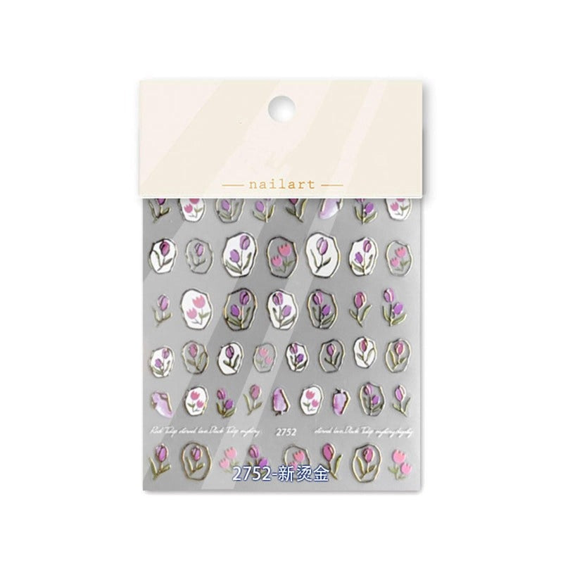 Gold Frame Flower Nail Stickers, Flower Nail Decals, Tulip Nail Stickers, Flower Nail Art, Nail Designs, DIY Nails - Miss Fairy Nails