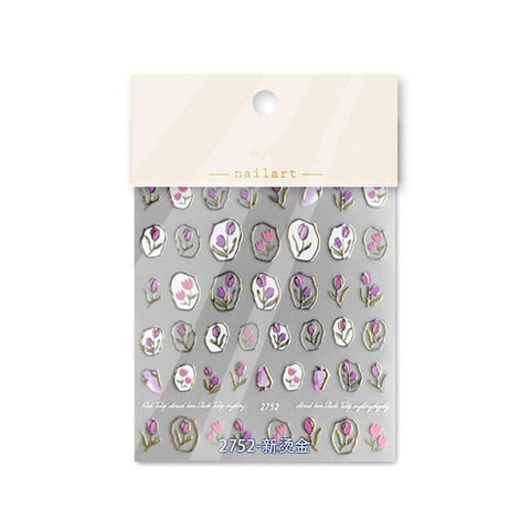 Gold Frame Flower Nail Stickers, Flower Nail Decals, Tulip Nail Stickers, Flower Nail Art, Nail Designs, DIY Nails - Miss Fairy Nails