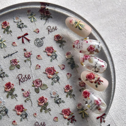 Red Rose Nail Stickers, Rose Nail Decals, Floral Nail Stickers, Flower Nail Decals, Spring Nail Art, DIY Nails - Miss Fairy Nails