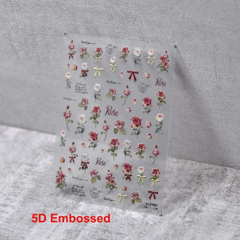 Red Rose Nail Stickers, Rose Nail Decals, Floral Nail Stickers, Flower Nail Decals, Spring Nail Art, DIY Nails - Miss Fairy Nails