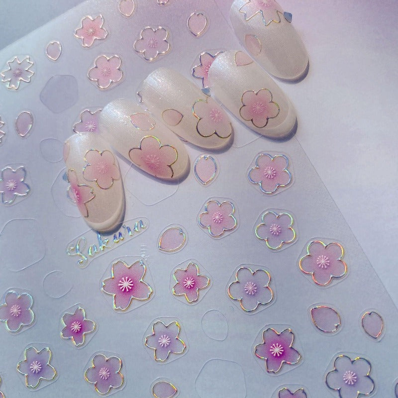 Gold Frame Flower Nail Stickers, Floral Nail Decals, Flower Nail Art, Self-Adhesive Nail Stickers, Nail Accessories, DIY Nails - Miss Fairy Nails