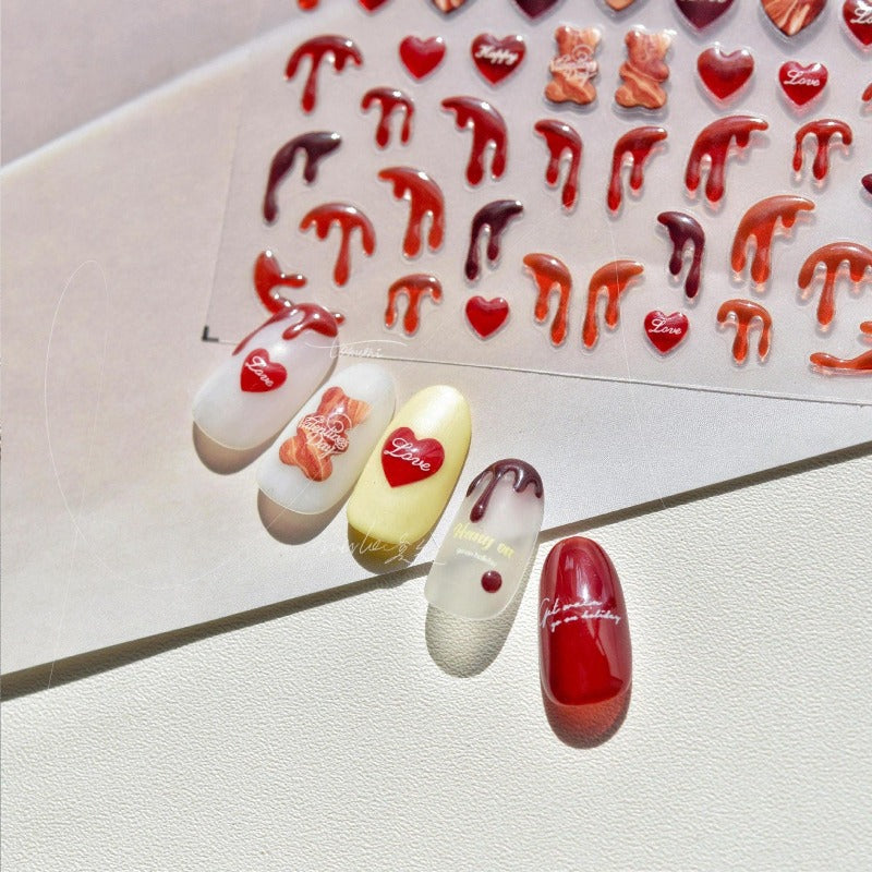 Red Heart Nail Stickers, Heart Nail Decals, Jelly Style Nail Decals, Nail Charms, Nail Art, Adhesive Nail Stickers, DIY Nails - Miss Fairy Nails