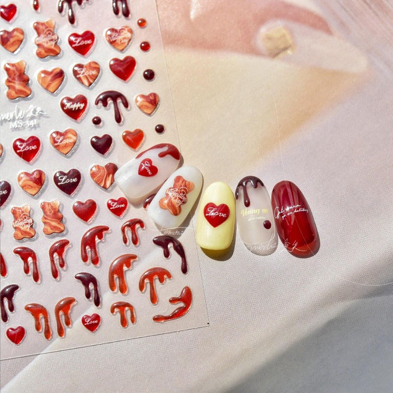 Red Heart Nail Stickers, Heart Nail Decals, Jelly Style Nail Decals, Nail Charms, Nail Art, Adhesive Nail Stickers, DIY Nails - Miss Fairy Nails