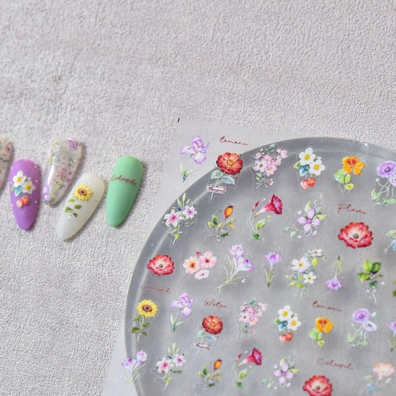 Flower Nail Stickers, Floral Nail Decals, Spring Flower Nail Sticker, Spring Nail Art, Nail Supplies, DIY Nails - Miss Fairy Nails